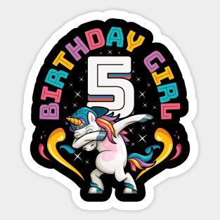 Dabbing Unicorn Birthday Girl 5 Years Old Sticker